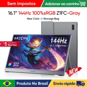 [NOVO-Space Grey] Monitor portátil de 16,1 polegadas 100% sRGB 144 Hz com tipo C Mini HDMI, com bolsa de armazenamento