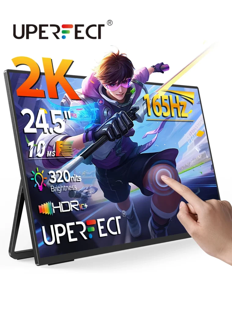 Monitor portátil de mesa UPERFECT UMAx 24 2K com tela sensível ao toque de 24,5" e 165 Hz, IPS para jogos de computador, para laptop, PC, Mac, XBOX, PS5 e dispositivos móveis