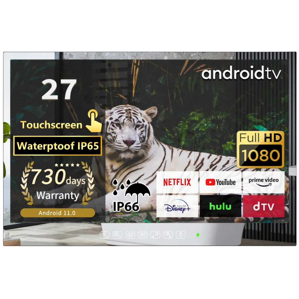 Smart TV Espelho 27" Touch Android 11 à Prova d’Água Full HD