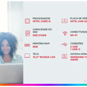 Notebook Lenovo IdeaPad Slim 3i Intel Core i5 13420H 8GB RAM 512GB SSD 15,3" WUXGA Windows 11 Intel UHD Graphics 83NS0002BR
