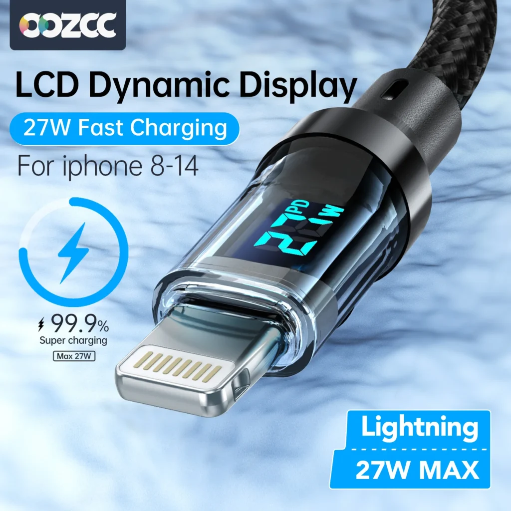 Cabo USB-A para Lightning PD 27W com display LCD