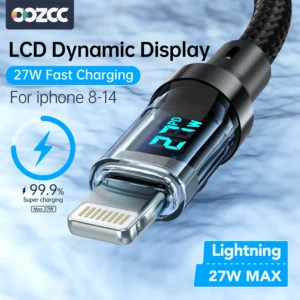 Cabo USB-A para Lightning PD 27W com display LCD