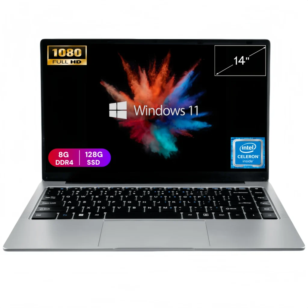 Laptop empresarial de 14 polegadas Intel N4500 8GB DDR4 128GB SSD Windows 11 Slim, leve e durável para escritório