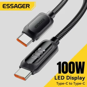 Cabo USB-C Essager 100W PD 5A com display digital 3m
