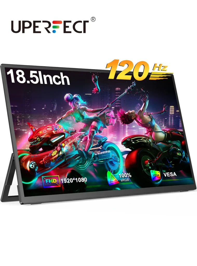 Monitor portátil UPERFECT 18,5 polegadas 1080p FHD HDR IPS Laptop Display HDMI USB C Tela externa com suporte de suporte rotativo Dual Alto -falantes VESA USB OTG para laptop PC Mac Phone Xbox Switch PS5