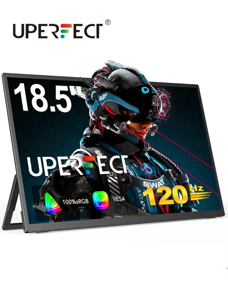 UPERFECT 18,5 polegadas IPS Monitor LCD com taxa de atualização de 120Hz 1080p FHD HDR Tela do computador portátil HDMI Screen USB C Tela externa com alto -falantes duplos rotativos VESA USB OTG para desktop PC Gaming
