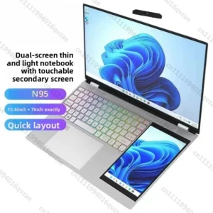 Laptop com Tela Dupla de 15.6 Polegadas + 7 Polegadas, Design Fino para Escritório e Jogos