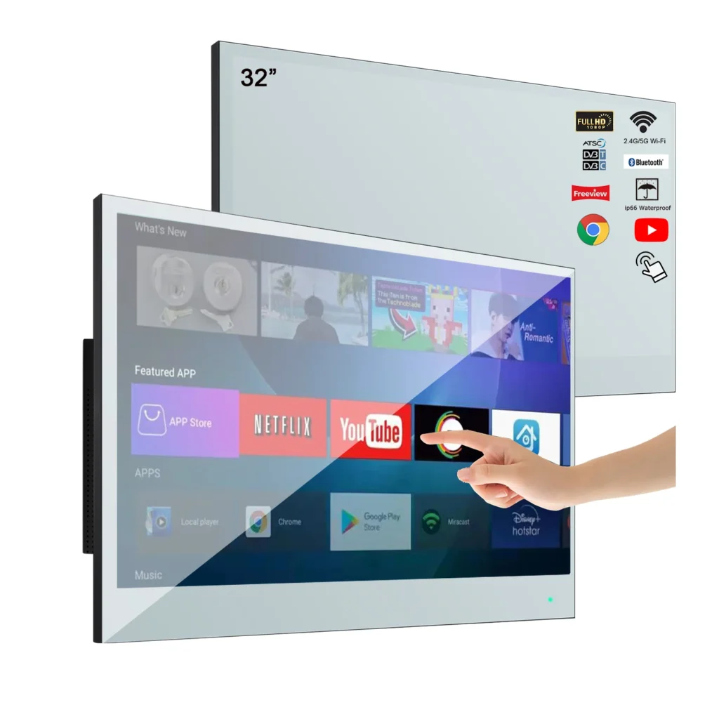 Smart TV Espelho 32" FHD Android à Prova d’Água Touch Bluetooth
