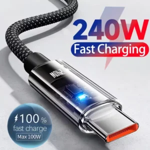Cabo USB-C 240W Nylon Fast Charge com display LED