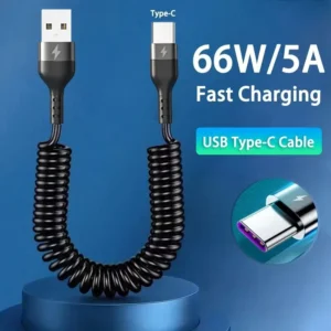 Cabo USB-C 66W retrátil de carro (tipo mola) Fast Charge