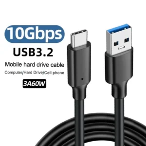 Cabo USB-A para USB-C 3.2 10Gbps 60W Fast Charge (SSD/Data)