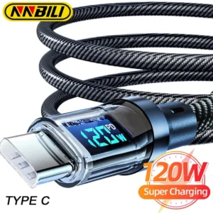 Cabo NNBILI 100W/120W USB-C/USB-A com display LED
